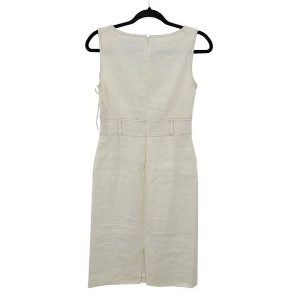 Antonio Melani Ivory Sleeveless Sheath Dress Sz 2 Linen Knee Length Old Money - Picture 7 of 11